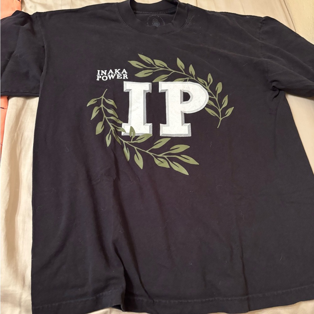 Inaka Power Black Tee with Olive Leaf Motif